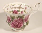 Vintage 1970s Royal Albert Flower of the Month Series November Chrysanthemum Pink Flowers Bone China Tea Cup & Saucer Set