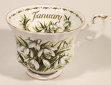 Vintage 1970s Royal Albert Flower of the Month Series January Snowdrops White Flowers Bone China Tea Cup & Saucer Set