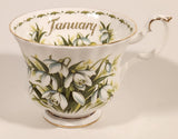 Vintage 1970s Royal Albert Flower of the Month Series January Snowdrops White Flowers Bone China Tea Cup & Saucer Set