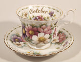 Vintage 1970s Royal Albert Flower of the Month Series October Cosmos Pink and Purple Flowers Bone China Tea Cup & Saucer Set