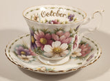 Vintage 1970s Royal Albert Flower of the Month Series October Cosmos Pink and Purple Flowers Bone China Tea Cup & Saucer Set