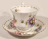 Vintage 1970s Royal Albert Flower of the Month Series October Cosmos Pink and Purple Flowers Bone China Tea Cup & Saucer Set