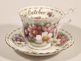 Vintage 1970s Royal Albert Flower of the Month Series October Cosmos Pink and Purple Flowers Bone China Tea Cup & Saucer Set
