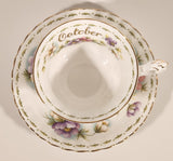 Vintage 1970s Royal Albert Flower of the Month Series October Cosmos Pink and Purple Flowers Bone China Tea Cup & Saucer Set