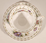 Vintage 1970s Royal Albert Flower of the Month Series October Cosmos Pink and Purple Flowers Bone China Tea Cup & Saucer Set