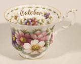 Vintage 1970s Royal Albert Flower of the Month Series October Cosmos Pink and Purple Flowers Bone China Tea Cup & Saucer Set