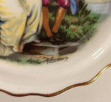 Vintage Royal Grafton Fine Bone China Colonial Couple on Bench in Garden 4" Trinket Dish Plate