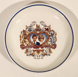 Vintage Midwinter Fine Tableware Staffordshire England H. R. H. Prince Charles Lady Diana Spencer To Commemorate Their Marriage Ich Dien 29th July 1981 Blue Rimmed  4" Trinket Dish Plate