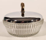 Vintage Ribbed Glass Candy Dish with Chrome Lid