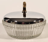Vintage Ribbed Glass Candy Dish with Chrome Lid