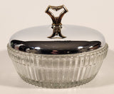 Vintage Ribbed Glass Candy Dish with Chrome Lid