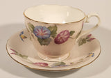 Rare Color Vintage Aynsley Bone China England Pink and Blue Morning Glories Flowers Light Pink Gold Trim Tea Cup & Saucer Set