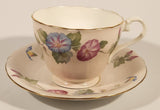Rare Color Vintage Aynsley Bone China England Pink and Blue Morning Glories Flowers Light Pink Gold Trim Tea Cup & Saucer Set