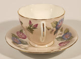 Rare Color Vintage Aynsley Bone China England Pink and Blue Morning Glories Flowers Light Pink Gold Trim Tea Cup & Saucer Set