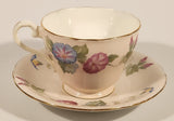 Rare Color Vintage Aynsley Bone China England Pink and Blue Morning Glories Flowers Light Pink Gold Trim Tea Cup & Saucer Set
