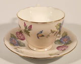 Rare Color Vintage Aynsley Bone China England Pink and Blue Morning Glories Flowers Light Pink Gold Trim Tea Cup & Saucer Set