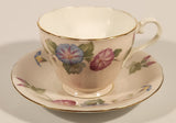 Rare Color Vintage Aynsley Bone China England Pink and Blue Morning Glories Flowers Light Pink Gold Trim Tea Cup & Saucer Set