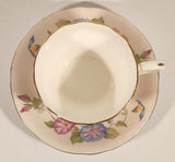 Rare Color Vintage Aynsley Bone China England Pink and Blue Morning Glories Flowers Light Pink Gold Trim Tea Cup & Saucer Set