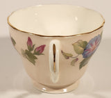 Rare Color Vintage Aynsley Bone China England Pink and Blue Morning Glories Flowers Light Pink Gold Trim Tea Cup & Saucer Set