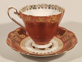 Vintage Royal Standard Fine Bone China England Red Pink and White Ornate Gold Pattern Tea Cup & Saucer Set