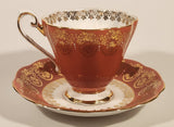 Vintage Royal Standard Fine Bone China England Red Pink and White Ornate Gold Pattern Tea Cup & Saucer Set