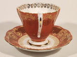 Vintage Royal Standard Fine Bone China England Red Pink and White Ornate Gold Pattern Tea Cup & Saucer Set