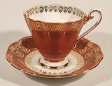 Vintage Royal Standard Fine Bone China England Red Pink and White Ornate Gold Pattern Tea Cup & Saucer Set