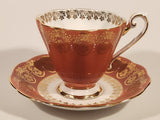 Vintage Royal Standard Fine Bone China England Red Pink and White Ornate Gold Pattern Tea Cup & Saucer Set