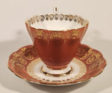Vintage Royal Standard Fine Bone China England Red Pink and White Ornate Gold Pattern Tea Cup & Saucer Set