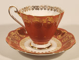 Vintage Royal Standard Fine Bone China England Red Pink and White Ornate Gold Pattern Tea Cup & Saucer Set