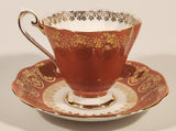 Vintage Royal Standard Fine Bone China England Red Pink and White Ornate Gold Pattern Tea Cup & Saucer Set
