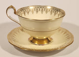 Vintage Queen Anne Fine Bone China England Pink and Blue Flowers Light Yellow Ornate Gold Trim Tea Cup & Saucer Set