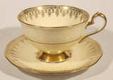 Vintage Queen Anne Fine Bone China England Pink and Blue Flowers Light Yellow Ornate Gold Trim Tea Cup & Saucer Set