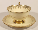 Vintage Queen Anne Fine Bone China England Pink and Blue Flowers Light Yellow Ornate Gold Trim Tea Cup & Saucer Set