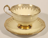 Vintage Queen Anne Fine Bone China England Pink and Blue Flowers Light Yellow Ornate Gold Trim Tea Cup & Saucer Set