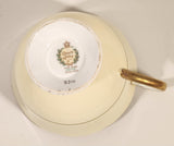 Vintage Queen Anne Fine Bone China England Pink and Blue Flowers Light Yellow Ornate Gold Trim Tea Cup & Saucer Set