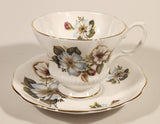 Vintage Royal Albert Bone China England Red Rose Buds with Light Blue and White Flowers Tea Cup & Saucer Set