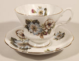 Vintage Royal Albert Bone China England Red Rose Buds with Light Blue and White Flowers Tea Cup & Saucer Set