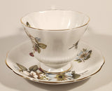 Vintage Royal Albert Bone China England Red Rose Buds with Light Blue and White Flowers Tea Cup & Saucer Set
