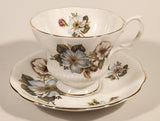 Vintage Royal Albert Bone China England Red Rose Buds with Light Blue and White Flowers Tea Cup & Saucer Set