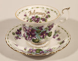 Vintage 1970s Royal Albert Flower of the Month Series February Violet Purple Flowers Bone China Tea Cup & Saucer Set