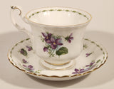 Vintage 1970s Royal Albert Flower of the Month Series February Violet Purple Flowers Bone China Tea Cup & Saucer Set