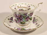 Vintage 1970s Royal Albert Flower of the Month Series February Violet Purple Flowers Bone China Tea Cup & Saucer Set