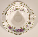 Vintage 1970s Royal Albert Flower of the Month Series February Violet Purple Flowers Bone China Tea Cup & Saucer Set