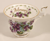 Vintage 1970s Royal Albert Flower of the Month Series February Violet Purple Flowers Bone China Tea Cup & Saucer Set