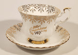 Vintage Royal Albert Bone China England Congratulations Ornate Gold Pattern Tea Cup & Saucer Set