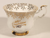 Vintage Royal Albert Bone China England Congratulations Ornate Gold Pattern Tea Cup & Saucer Set