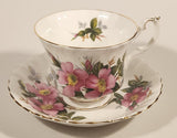 Vintage Royal Albert Bone China England Prairie Rose Pink Flower Tea Cup & Saucer Set