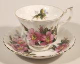 Vintage Royal Albert Bone China England Prairie Rose Pink Flower Tea Cup & Saucer Set