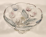 Vintage Walther Glas Original Mikasa Blue Yellow Pink Tulip Pattern Embossed Glass Pedestal Candy Dish Made in Germany